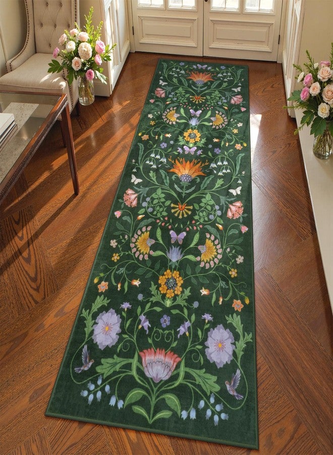 Collive Boho Floral Washable Runner Rug, 2x6 Spring Green Kitchen Runners for Hallways Non Slip, Modern Soft Bedside Rug Low Pile Entryway Carpets for Laundry Room, Bedroom - Image 1
